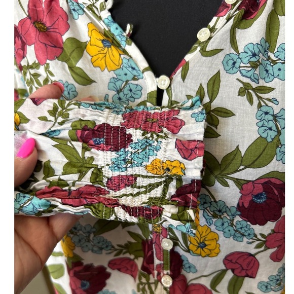 Talbots Floral Print Button Front Ruffle Neck Long Sleeve Blouse Large Petite - Picture 5 of 7